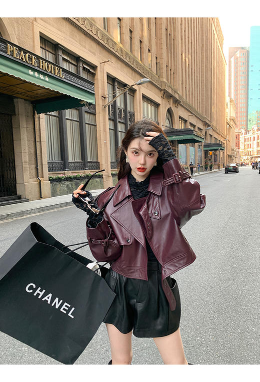 清仓捡漏 LIN CHAO ZHANG 【康帝酒红】羊皮革皮衣 商品图1