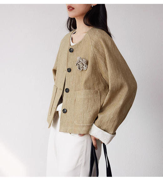 裁缝学苑AQ369亚麻短外套纸样女装插肩袖圆领长袖上衣样板 商品图4