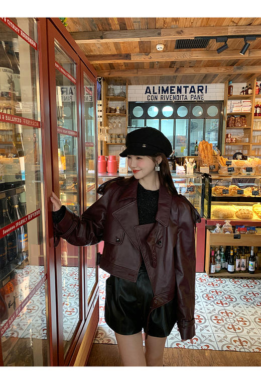 清仓捡漏 LIN CHAO ZHANG 【康帝酒红】羊皮革皮衣 商品图9