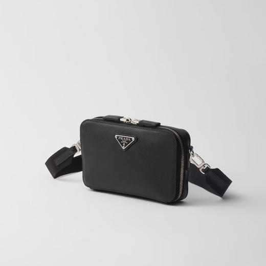 PRADA 普拉达 男士 Brique Saffiano 皮革珐琅金属三角形徽标单肩包 黑色 2VH173 9Z2 F0002 NOO 商品图1