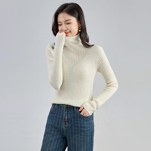 【高货wl】全新升级【铂金会员201/天猫269/差价68】(34108) 洛诗琳秋冬一体成型全羊毛针织亮片金丝坑条半高领羊毛衫 商品图3