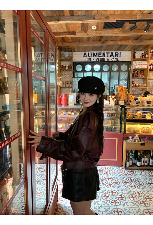 清仓捡漏 LIN CHAO ZHANG 【康帝酒红】羊皮革皮衣 商品图7