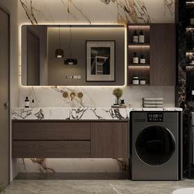 一体浴室柜岩板陶瓷轻奢伴侣现代一体盆柜柜组合洗衣机阳台洗手盆