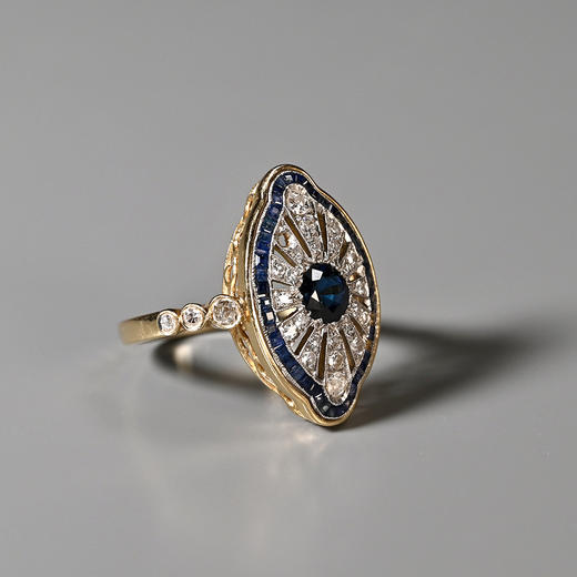 欧洲古董电光蓝宝石钻石戒指 商品图2