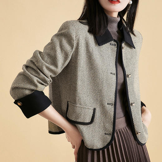 【高货ayts】全新升级【铂金会员321/天猫429/差价108】(13354) 洛诗琳气质羊毛小香风外套高级感粗花呢翻领短外套女士秋天通勤女装春秋 商品图0