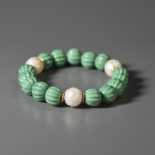 清代宫廷风团寿龙纹珍珠+瓜棱琉璃手串 商品图1