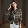 CC-2024秋季小香风立领条纹毛呢短外套针织上衣显瘦百搭防呢子上衣女 商品缩略图0