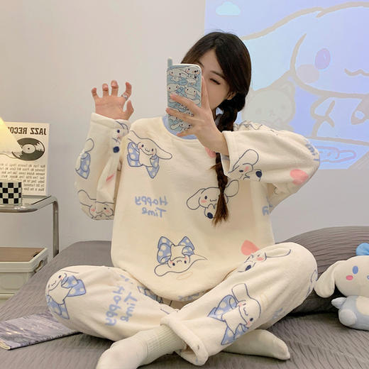 冬季新款【睡衣女法兰绒套装】圆领套头长袖长裤 卡通舒适保暖家居服套装 商品图14