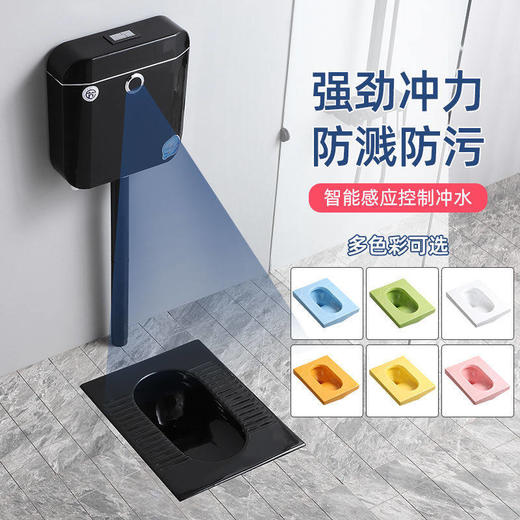 便池全黑陶瓷便器一整套水箱防臭蹲大黑色彩色感应成人蹲坑家用 商品图2