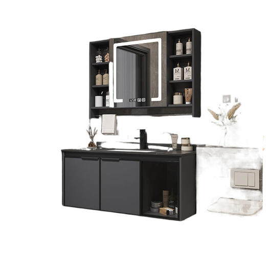 一体组合太空镜柜毛巾铝台杆洗脸智能陶瓷洗手盆浴室柜洗漱卫生间 商品图3