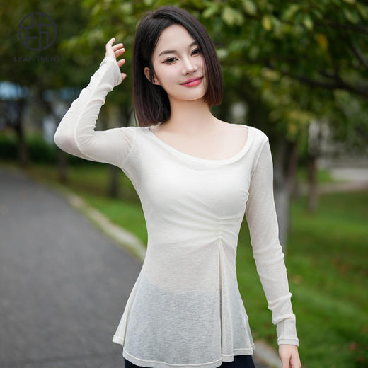 跃牌【禅语梵心】圆领中长款性感修身健身服网红速干衣瑜伽T恤CX2927 商品图3