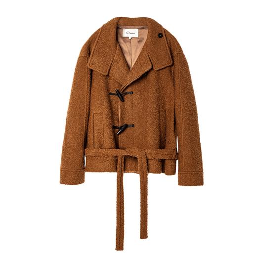 西嘉慵懒松弛感JI简圈圈马海毛混纺立领落肩牛角扣短外套大衣女(货号:DY2404005) 商品图4