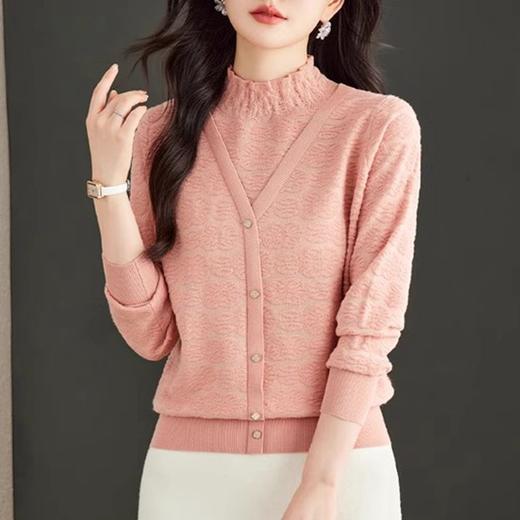 CC-16-9182时尚半高木耳领针织衫衫女秋冬加厚假两件宽松百搭套头打底衫毛衣 商品图0