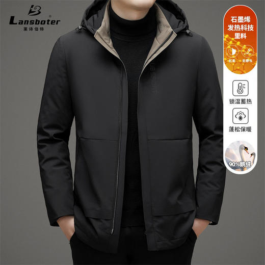 牛奶丝面料脱卸帽男羽绒服2024秋冬90灰鹅绒轻薄商务羽绒男装外套 商品图1