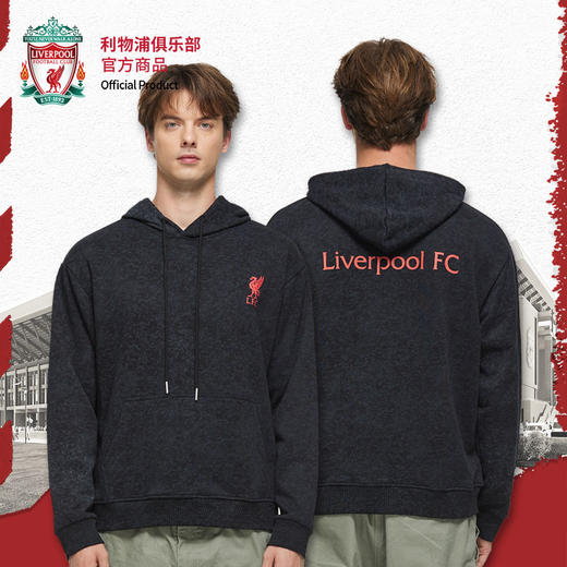 【官方正版】利物浦俱乐部 | 深灰简约保暖胶印字母运动休闲卫衣 商品图0