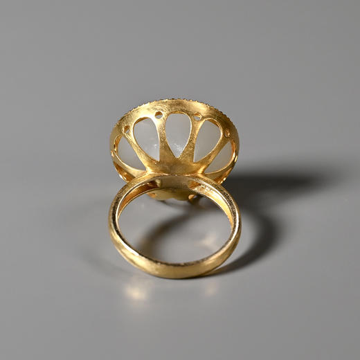 清代和田白玉扣子“金盏玉台”戒指 商品图4