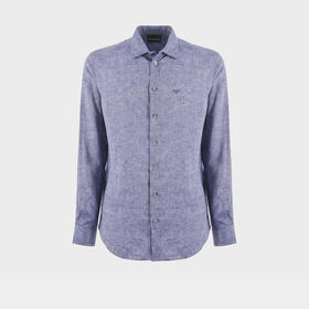 【二】EMPORIO ARMANI 阿玛尼 男士徽标刺绣亚麻长袖衬衫 蓝色 01SM0L 010F9 919