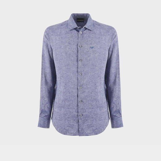 【二】EMPORIO ARMANI 阿玛尼 男士徽标刺绣亚麻长袖衬衫 蓝色 01SM0L 010F9 919 商品图0