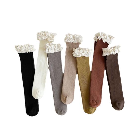【精致的蕾丝花边设计，展现公主风范，韩国ins风格，萌趣又时尚】女童袜子春秋纯色堆堆袜 儿童中筒袜韩ins公主蕾丝花边宝宝长筒袜-QQ 商品图4