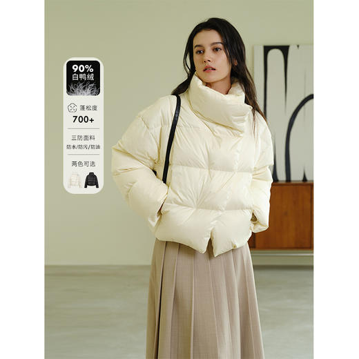 HeyDress三防立领羽绒服女冬季90白鸭绒加厚保暖上衣宽松短款外套 商品图0