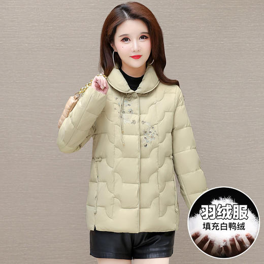 国风时尚印花加厚保暖羽绒服，短款洋气白鸭绒外套QYM-CR-JYM3R02-L 商品图0