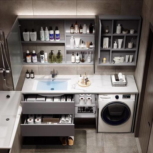 组合卫生间智能洗漱洗脸盆洗衣机轻奢浴室柜实木一体阳台柜台岩板 商品图2