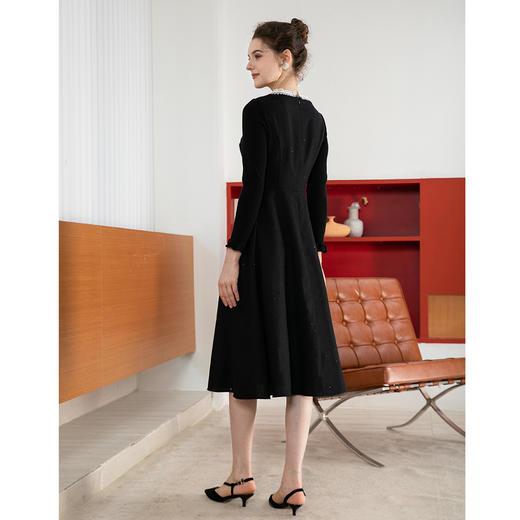 司歌羊毛长袖收腰连衣裙小黑裙礼服冬内搭裙子A901010X 商品图3