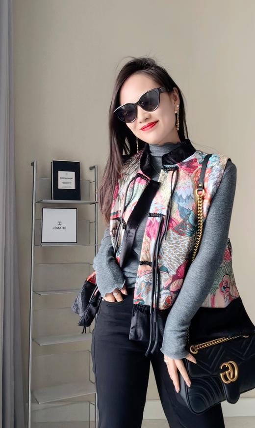 国风娟绣织百鸟朝凤拼接丝绒马甲 商品图4