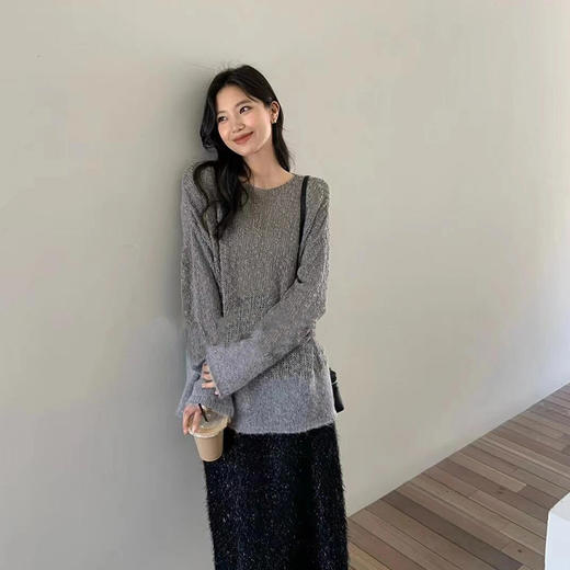 【顺丰包邮】73021 洛诗琳秋季新款慵懒感马海毛镂空针织罩衫160504 商品图0