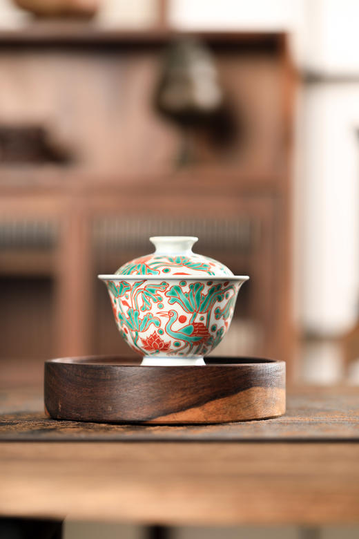 莲画堂红绿彩一路连科盖碗 商品图1