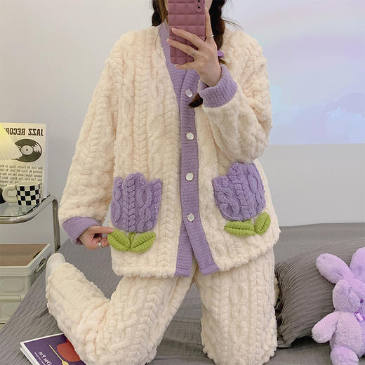 冬天【珊瑚绒月子服】冬季产后孕妇睡衣 春秋冬款产妇哺乳睡衣套装 商品图13