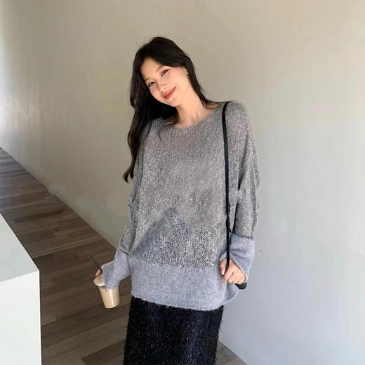 【顺丰包邮】73021 洛诗琳秋季新款慵懒感马海毛镂空针织罩衫160504 商品图3