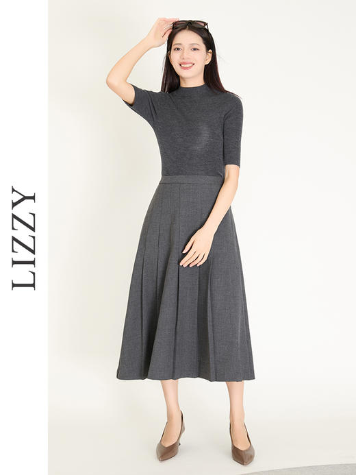 LIZZY早秋优雅简约风高腰百搭A字百褶通勤气质显瘦半身裙8078 商品图2