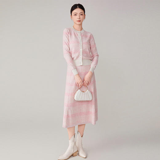 【hrf】全新升级【铂金会员404/天猫539/差价135】(33017) 洛诗琳2024初秋轻熟穿搭两件套小香风撞色羊毛针织套装裙 商品图0