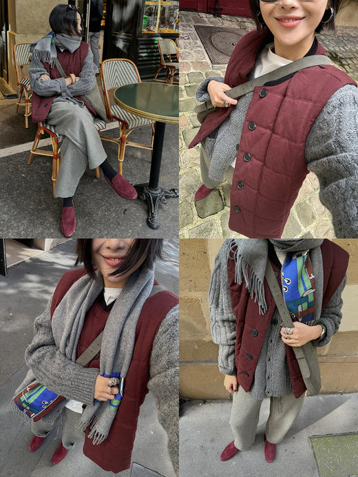 HIDEMI进口澳洲美利奴羊毛粗针绞花设计感加厚款廓形v领纽扣开衫毛衣外套 黑色|烟灰色 商品图1