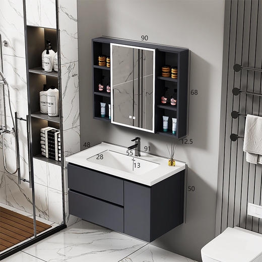 镜柜洗脸盆洗漱卫生间智能实木浴室柜洗手盆陶瓷太空 商品图3