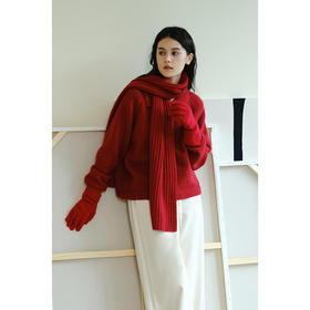（小眠专属）HeyDress法式翻领针织开衫女秋冬复古红色毛衣慵懒百搭宽松上衣