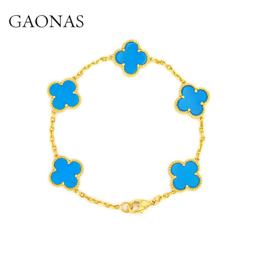 GAONAS 925银合成锆石手链 潮流日常轻奢四叶蓝色五花手链10826SB 商品图0
