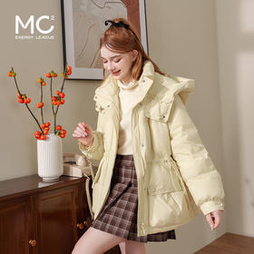 连帽布绳半收腰插袋款羽绒服女装2024冬季新款显瘦休闲百搭