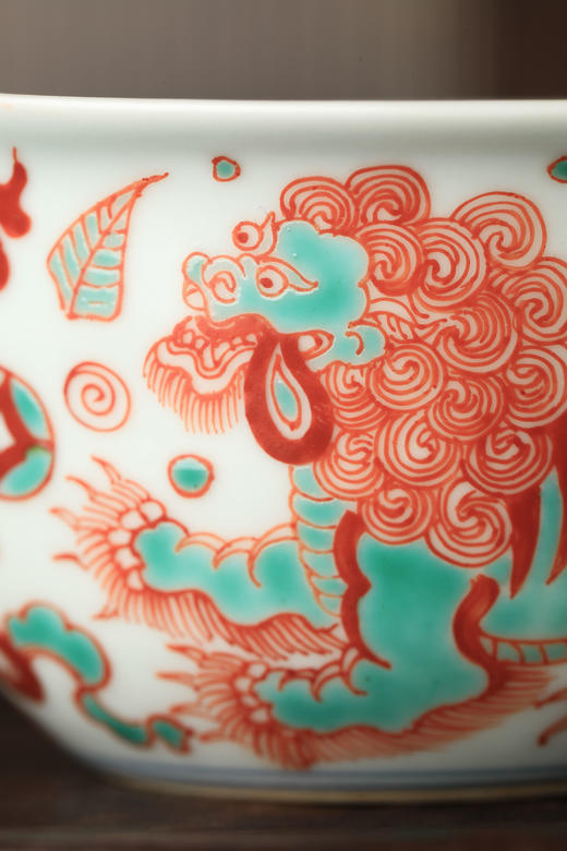 莲画堂红绿彩双狮滚绣球公道杯 商品图5