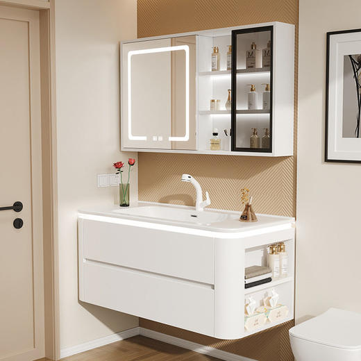 陶瓷浴室柜洗脸盆组合智能轻奢圆角一体洗手洗漱现代洗手盆卫生间 商品图2