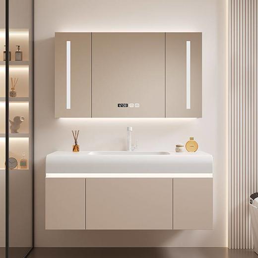 浴室柜组合一体卫生间多层奶油圆角陶瓷实木洗脸盆洗手盆柜轻奢 商品图0