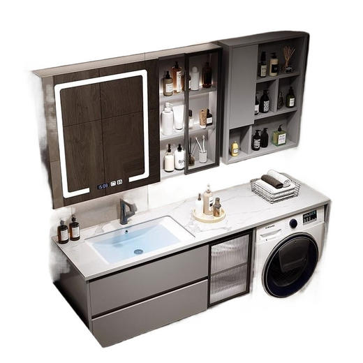 组合卫生间智能洗漱洗脸盆洗衣机轻奢浴室柜实木一体阳台柜台岩板 商品图4