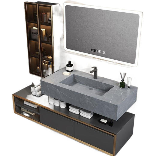 北欧洗手池现代浴室柜盆卫生间岩板浴室柜洗脸盆智能组合一体轻奢 商品图0