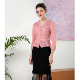 司歌v领蕾丝衫上衣长袖收腰显瘦气质秋T901147X