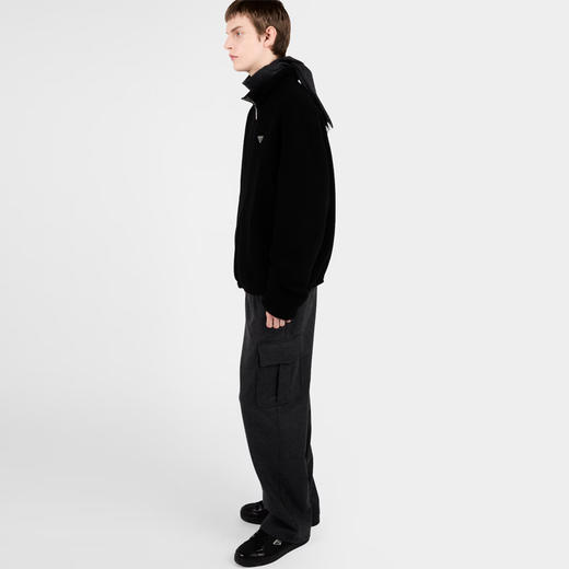 PRADA 普拉达 男士 Downtown Nappa皮革与Re-Nylon 珐琅金属三角形徽标休闲运动鞋 黑色 2EE395 3ABU F0002 商品图3