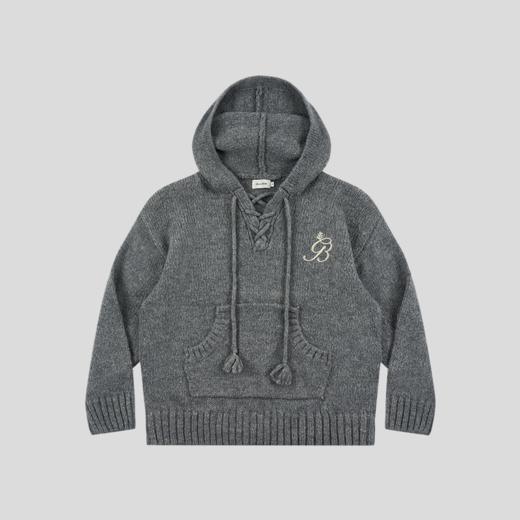 GOODBAI GB logo 链条绣抽绳连帽套头插袋针织毛衣 商品图4