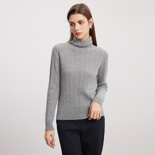 【堆领镂空羊绒衫】羊绒世家秋冬新品女士100%山羊绒时尚镂空内搭保暖毛衣 商品图2