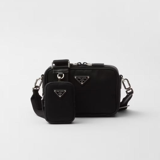 PRADA 普拉达 男士 Re-Nylon 和 Saffiano 皮革珐琅金属三角形徽标子母单肩包 黑色 2VH070 2DMH F0002 XMP 商品图0