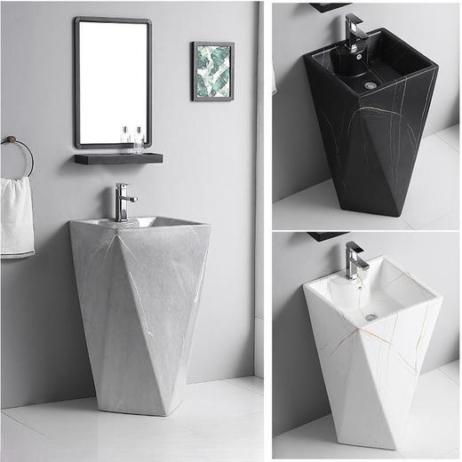 卫生间北欧一体落地立柱立柱式风格洗手台陶瓷洗脸盆盆洗手盆方形 商品图0